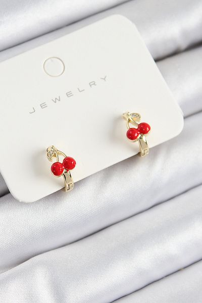 callerrons accessories Brass Cherry Model Gold Color Children's Earrings - Ebj250711W36568