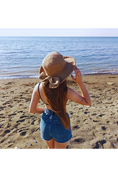 Annima Handmade %100 Kağıt İpten Bohem El Örgüsü Kadın Yaz Şapkası - Fiyonklu Örgü Şapka Plaj ve Seyahat İçin İdeal