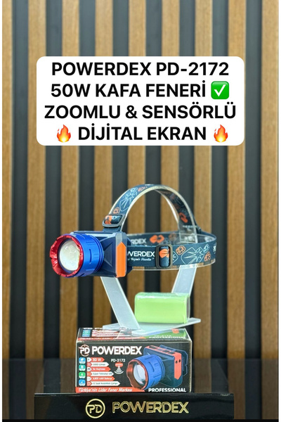 powerdex Kafa Lambası 3000 Lümen 50w Dijital Göstergeli Kafa Feneri Açma Kapama Sensörlü
