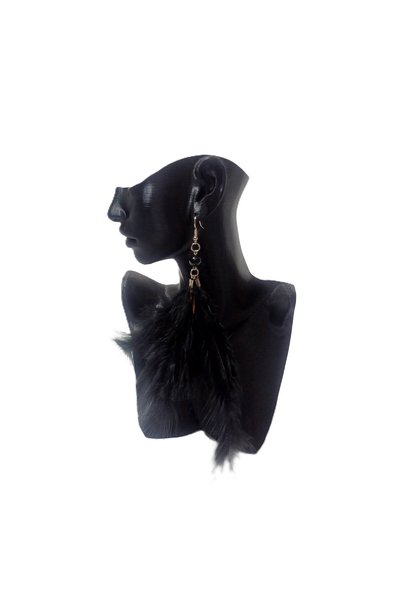 SYAZE Black Feather Earrings with Pearl Detail - Boho Style Long Earrings
