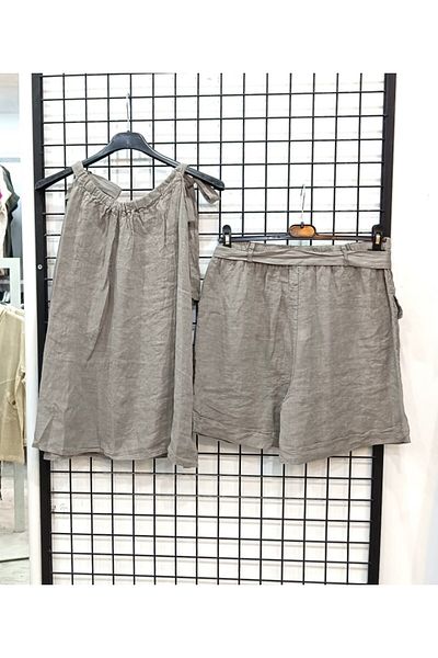 Butik Şans Tie Detailed Blouse Shorts Italian Linen Suit