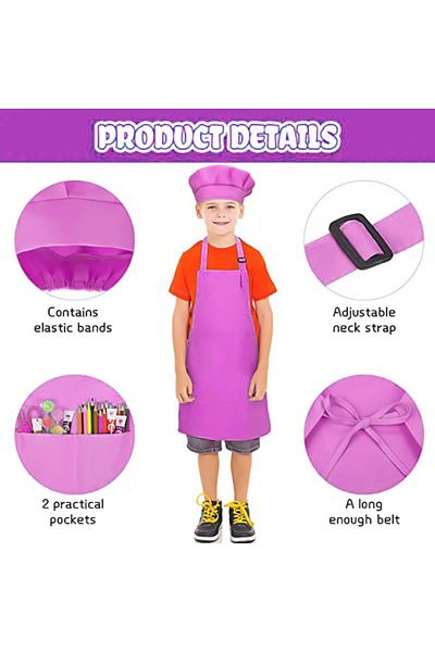 Omran Cart Apron for kids with Chef Hat Set, Ages 3–7, with Pockets, for Cooking & Crafting