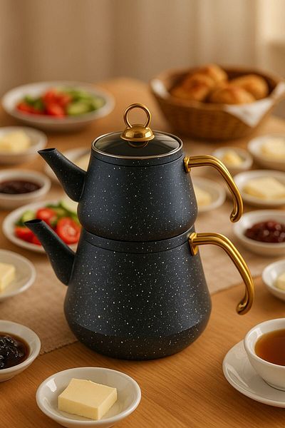 ENYAZA(2024) غطاء زجاجي مطلي بالجرانيت بمقبض ذهبي، لون أنثراسيت