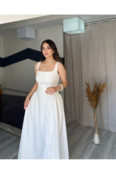 Starmount Butik Askılı Maksi Boy Bel Pile Detaylı Yazlık Elbise