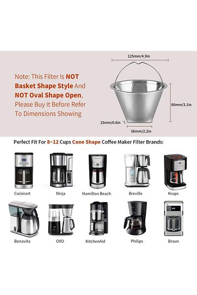 Omran Cart Reusable Coffee Filter Stainless Steel, Fits Ninja, Cuisinart, Hamilton, 8–12 Cup Models