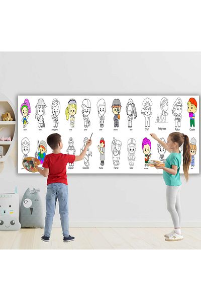 woodhomeworks English Professions Themed Giant Coloring Paper 2.5 Meter Roll Coloring Paper - Kids Educational Painting