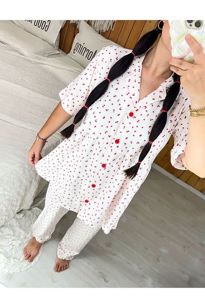 Pijamapartisi Short Sleeve Cherry Print Cotton Fabric Wide Fit Maternity Maternity Pajamas Set