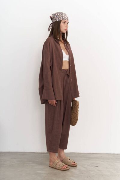 Byelmira Women's 100% Cotton Loose Suit Brown