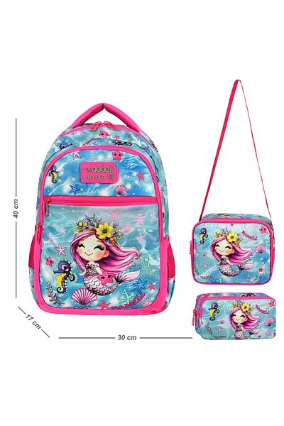 çantamgelsin Rucsac pentru școală primară cu model de sirenă Waddell, cutie de prânz și suport pentru stilou cu 2 buzunare, set primar