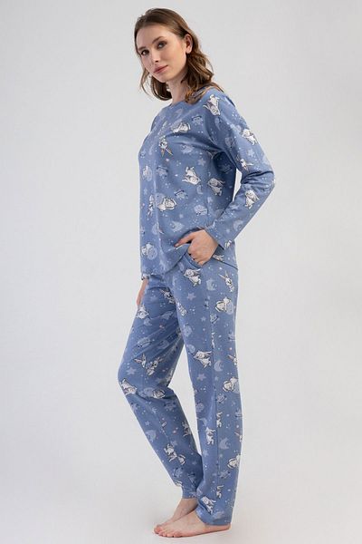 VİENETTA Women's Cotton Off Shoulder Long Sleeve Pajamas Suit , 411006