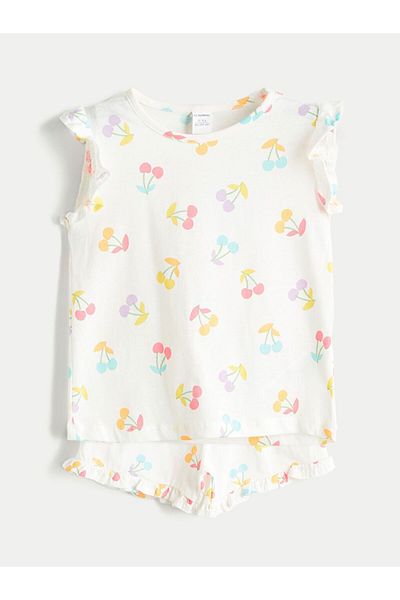 LC Waikiki تي شيرت وشورت مطبوع للفتيات من LCW Kids مكون من قطعتين
