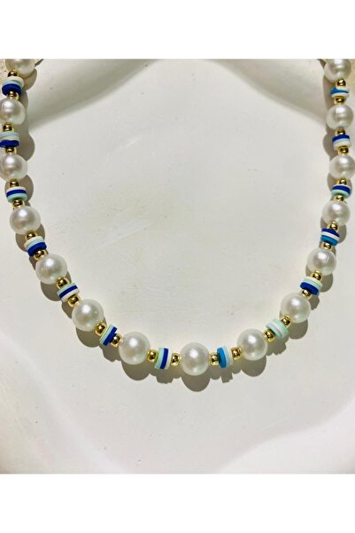 KANERUZ قلادة من اللؤلؤ فيمو باللون الأزرق الفيروزي على الموضة في الصيف