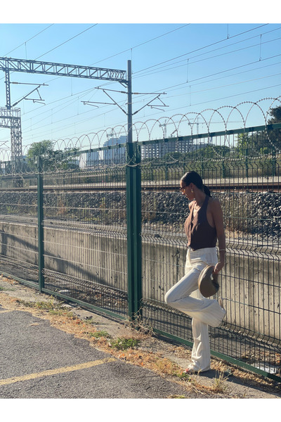 NK Striped Brown White - Slim Flared Palazzo Pants