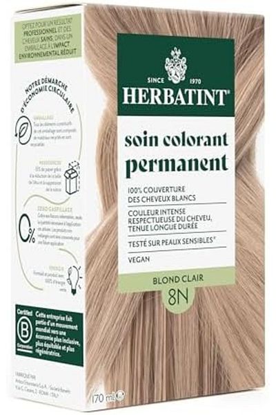 Herbatint Permanent Hair Color Care 8N Light Blonde - 170 ml | Ammonia-Free, 100% Grey Coverage