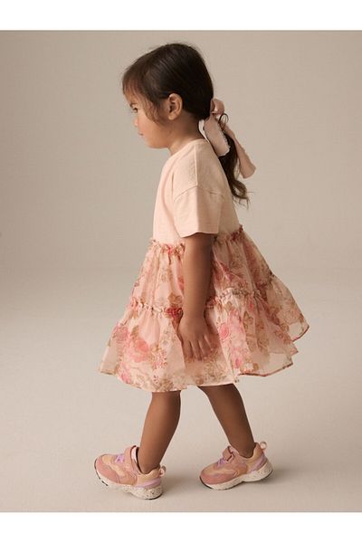 Next Baby Cotton Pink Rose Patterned Short Sleeve Tutu Dress