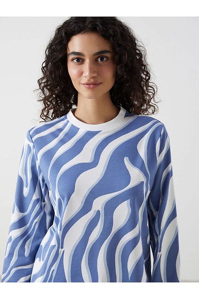 LC Waikiki Lcw Modest Blue Crew Neck Print Women's Sweatshirt Tunic