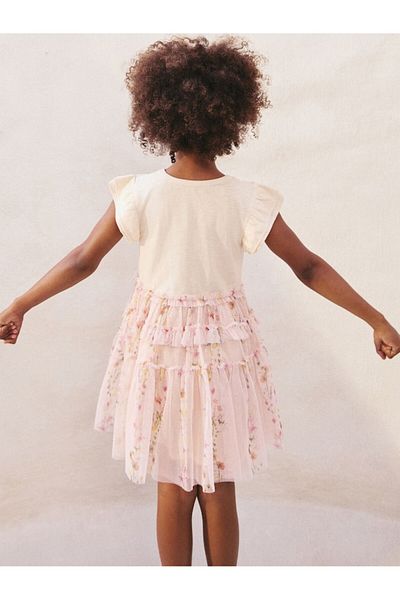 Next Baby Φόρεμα Ecru Ruffle με λουλουδάτο μοτίβο Tutu