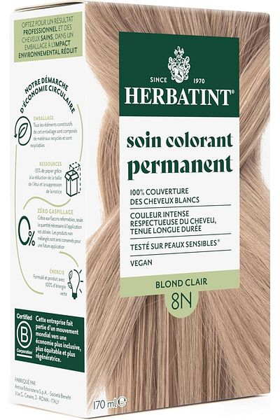 Herbatint Permanent Hair Color Care 8N Light Blonde - 170 ml | Ammonia-Free, 100% Grey Coverage