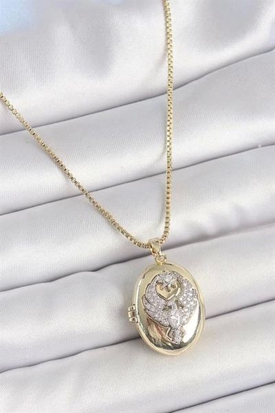Clariss 316L Steel Gold Color Chain Zircon Stone Phoenix Embroidered Pop-Up Model Women's Necklace