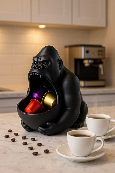 Dropcek eticaret Capsule Coffee Storage Box with Decorative Gorilla Design, Kitchen Organizer Accessory