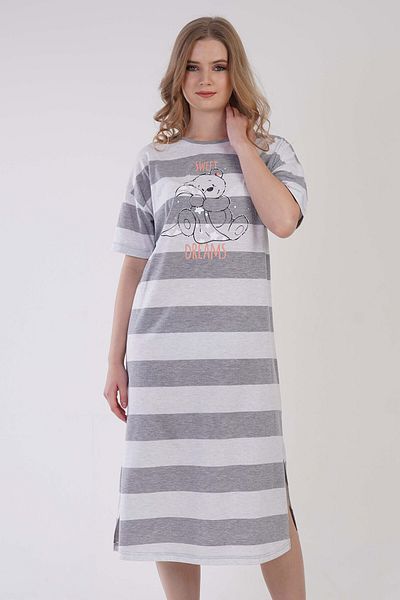 VİENETTA Women's Off Shoulder Short Sleeve Long Length Nightdress with Slits, 309020