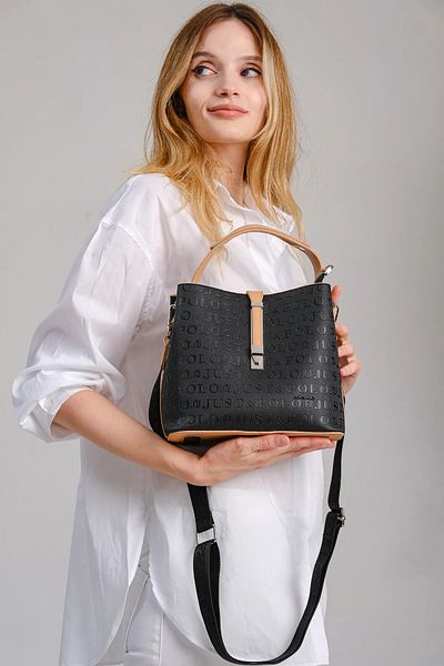 Just Polo Women's Black Camel Waterproof Medium Size 3 Compartment Hand & Shoulder Bag 344002Pc