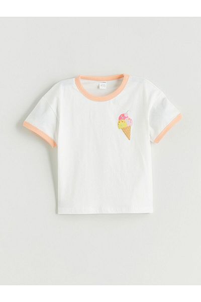 LC Waikiki Lcw Kids Ice Cream Printed Girls' T-Shirt and Shorts 2-Piece