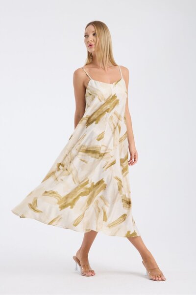 Patterned Strapped Flared Dress