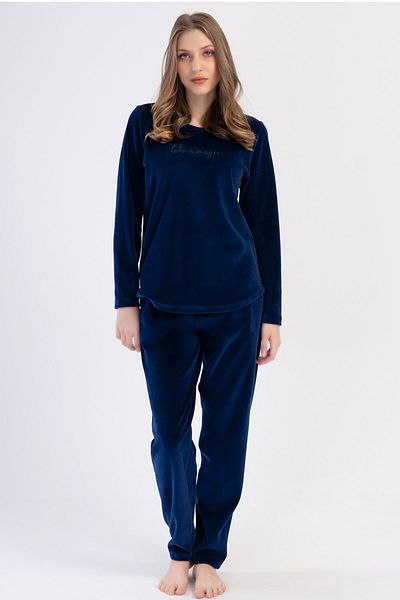 VİENETTA Women's Velvet Long Sleeve Pajama Set, 403079