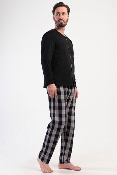 VİENETTA Cotton Men's Plus Size All Button Long Sleeve Pajamas Suit , 409191