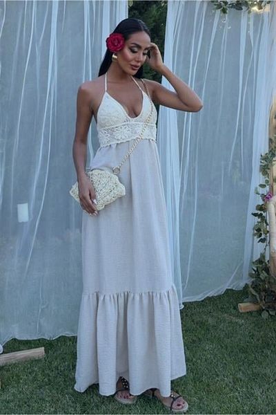 Kokosh moda Μακρύ φόρεμα με μπούστο πλεκτό λινό 2904-08