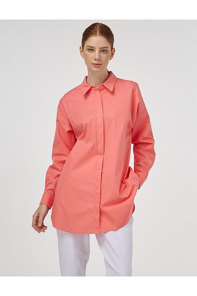 Kayra Relaxed Cut Cotton Tunic Shell Pink