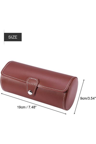 COOYA Watch Box, 3 Bit Cylindrical Watch Travel Case, Top Grade Pu Jewelry Bracelet Storage Box(Brown)