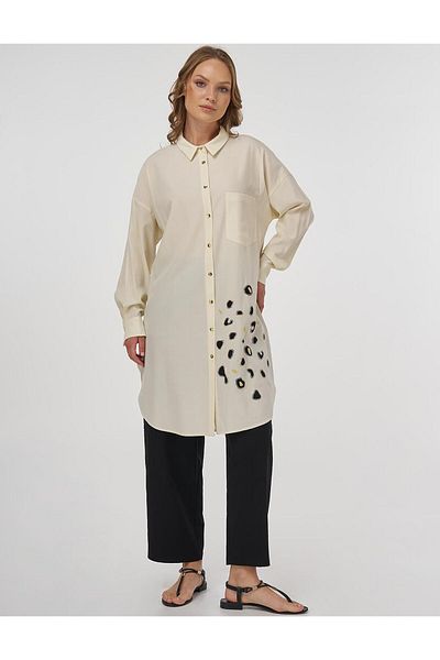 Kayra Embroidered Viscose Tunic Ecru