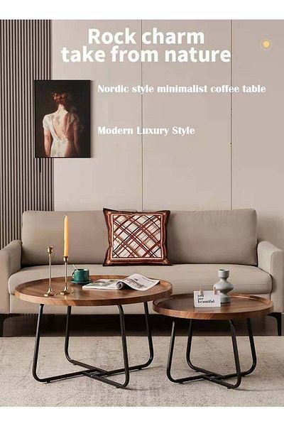 COOYA Round Modern Coffee Table With plate and sturdy frame, Wide Tabletop, Comfortable Life, for home