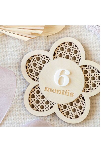 AllFayLazer Ahşap Aylık Rattan Hazeran Set Bebek Fotoğraf Kartları Ahşap Bebe...