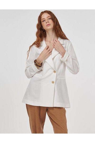 Kayra Punto Ραμμένο Βισκόζη Blazer Μπουφάν Οπτικό Λευκό