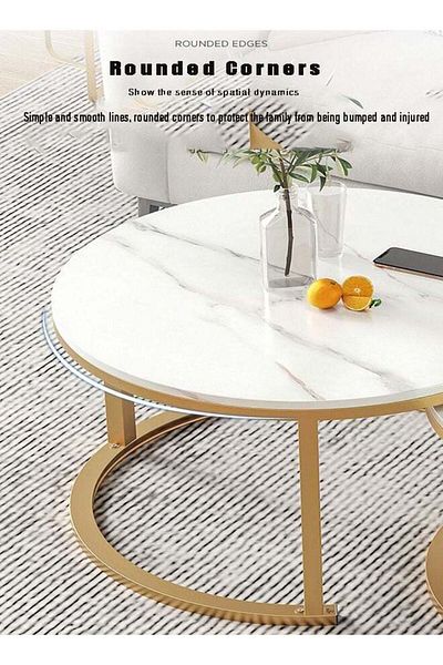 COOYA Modern Coffee Table with metal steel frame, firm and sturdy,Wide and round,for living room