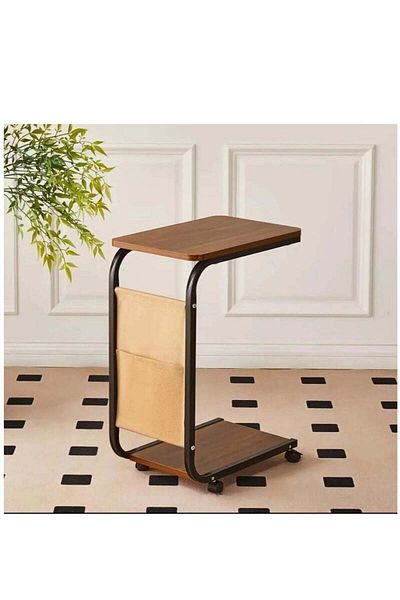 COOYA C Shaped Side Desktop Table With 4 Wheels or Feet, Saving Space, for Living Room, Bedroom