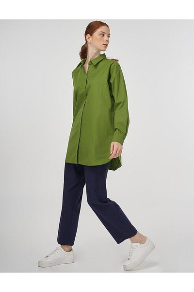 Kayra Relaxed Cut Cotton Tunic Green