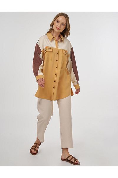 Kayra Color Blocked Modal Tunic Saffron