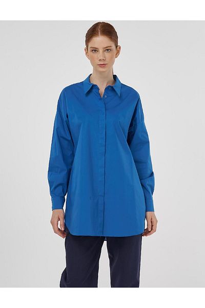 Kayra Relaxed Cut Cotton Tunic Blue