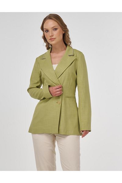 Kayra Jachetă Blazer din Viscoză Cusută Punto Verde Fistic
