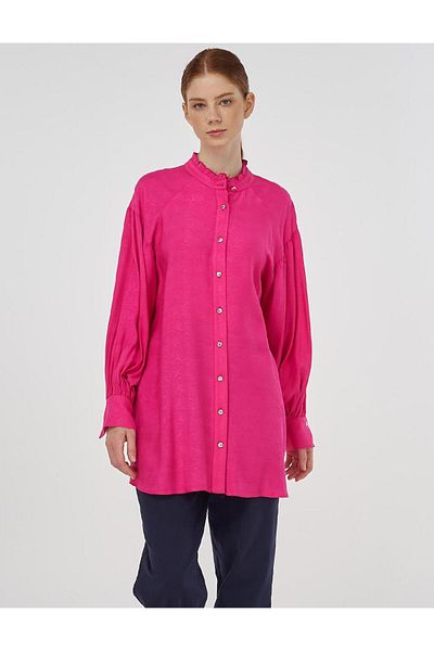 Kayra Viscose Tunic with Ruffle Collar Fuchsia