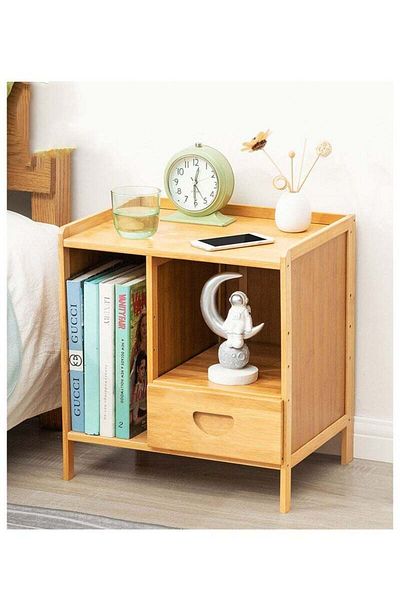 COOYA Nightstand End Side Table with 2-Drawer and Open She, for Bedroom Home Office Bedside Cabinets
