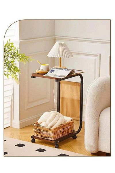 COOYA C Shaped Side Desktop Table With 4 Wheels or Feet, Saving Space, for Living Room, Bedroom