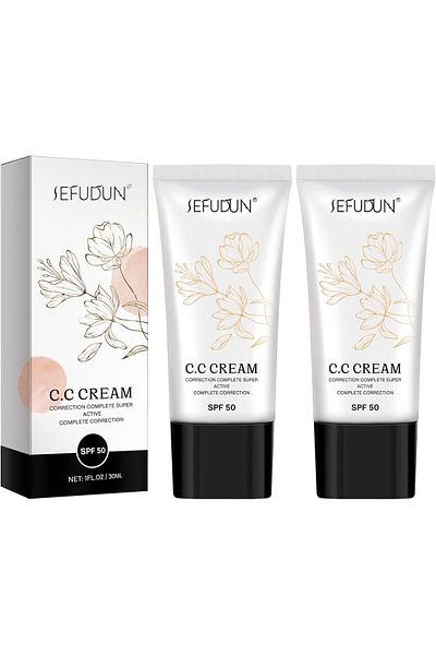 fulina 2 Pack CC Cream,Super Active CC Cream Foundation with SPF 50 for Face and Body Color Correcting