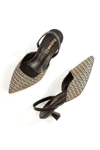 Ayakkabı Podyumum '' ÖYKÜ '' سجادة منقوشة بمقدمة مدببة وظهر مفتوح مطاطي بكعب ...