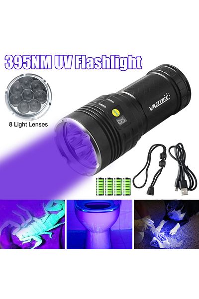 Choice 395nm-With Battery UV Flashlight 365nm/395nm 8Lights Black Mirror Flashlamp Ultraviolet Ink Dryer Mo