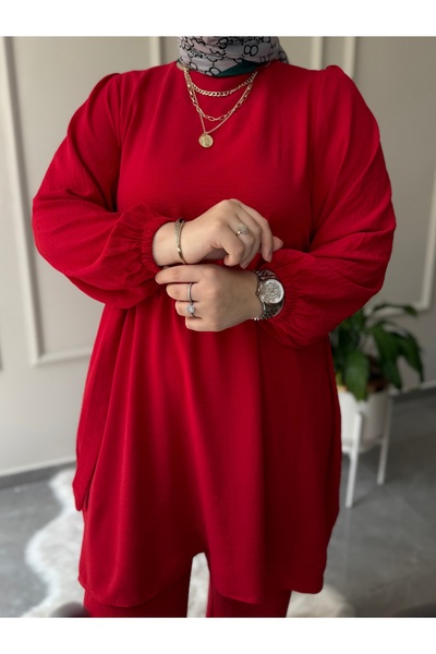 afife BÜYÜK BEDEN AEROBİN KUMAŞ TESETTÜR İKİLİ TUNİK PANTOLON TAKIMI